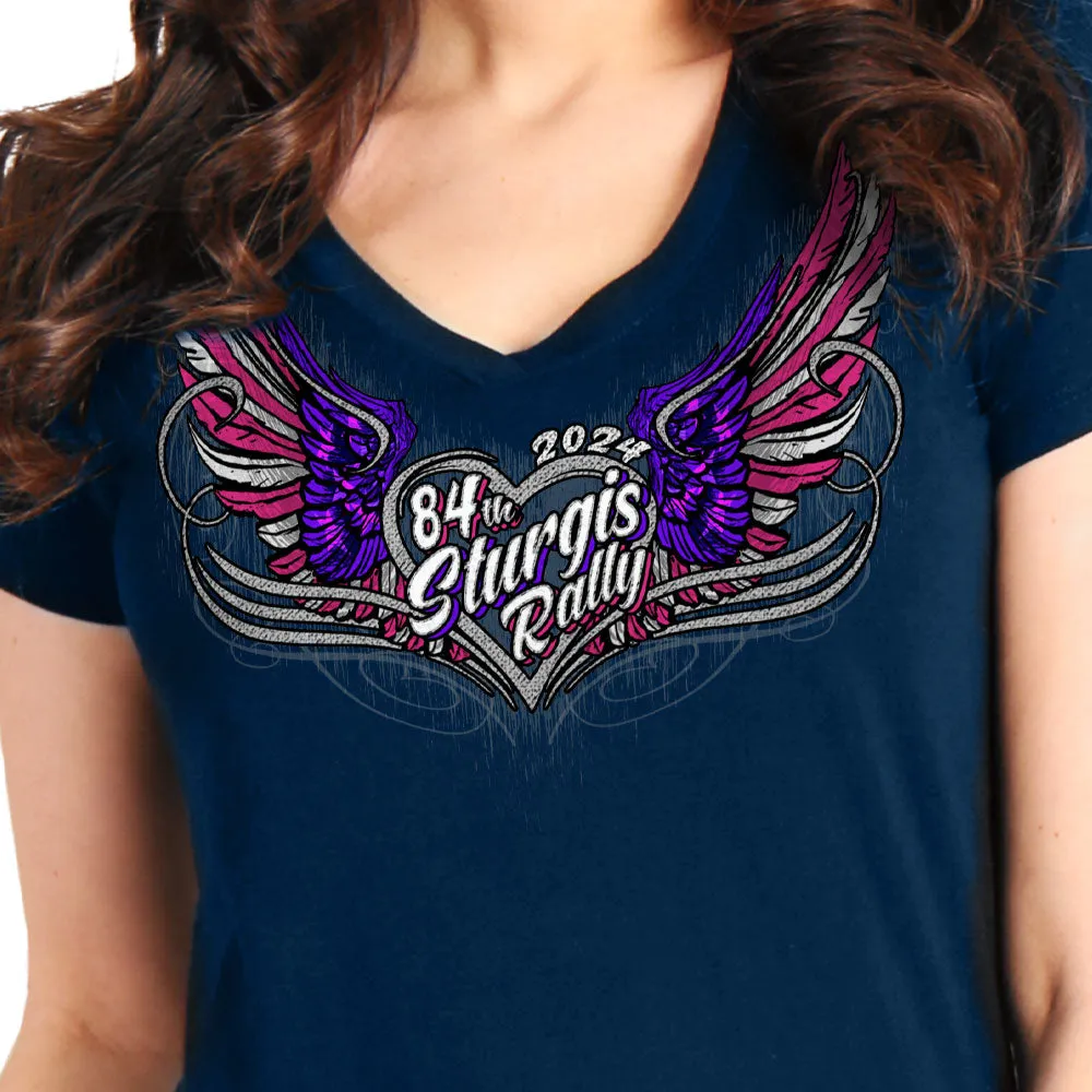 2024 Sturgis Motorcycle Rally Flag Heart Angel Indigo Tee Shirt SPL1877