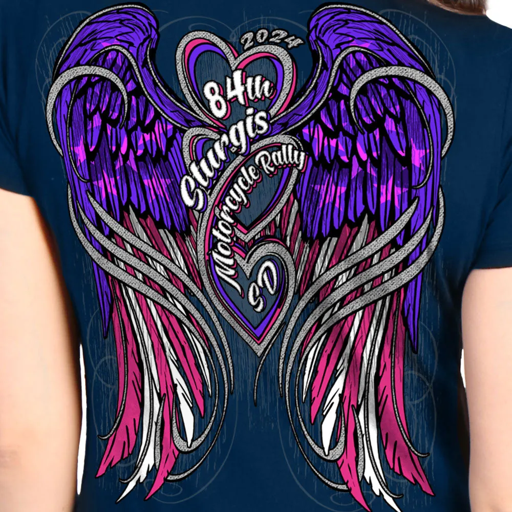 2024 Sturgis Motorcycle Rally Flag Heart Angel Indigo Tee Shirt SPL1877
