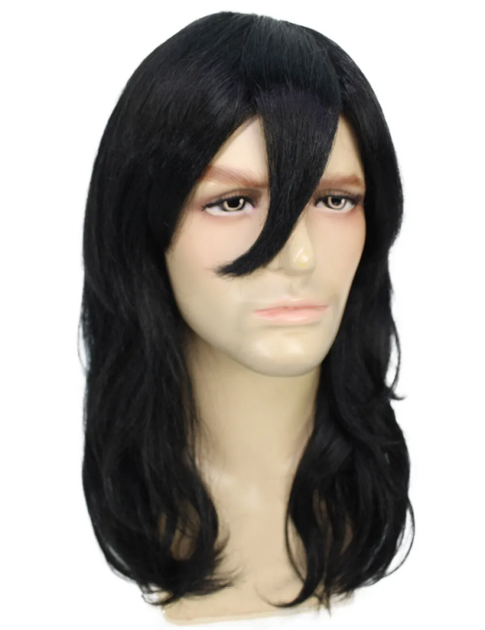 Adult Men's Medium Black Wig| Perfect for Halloween| Flame-retardant Synthetic Fiber