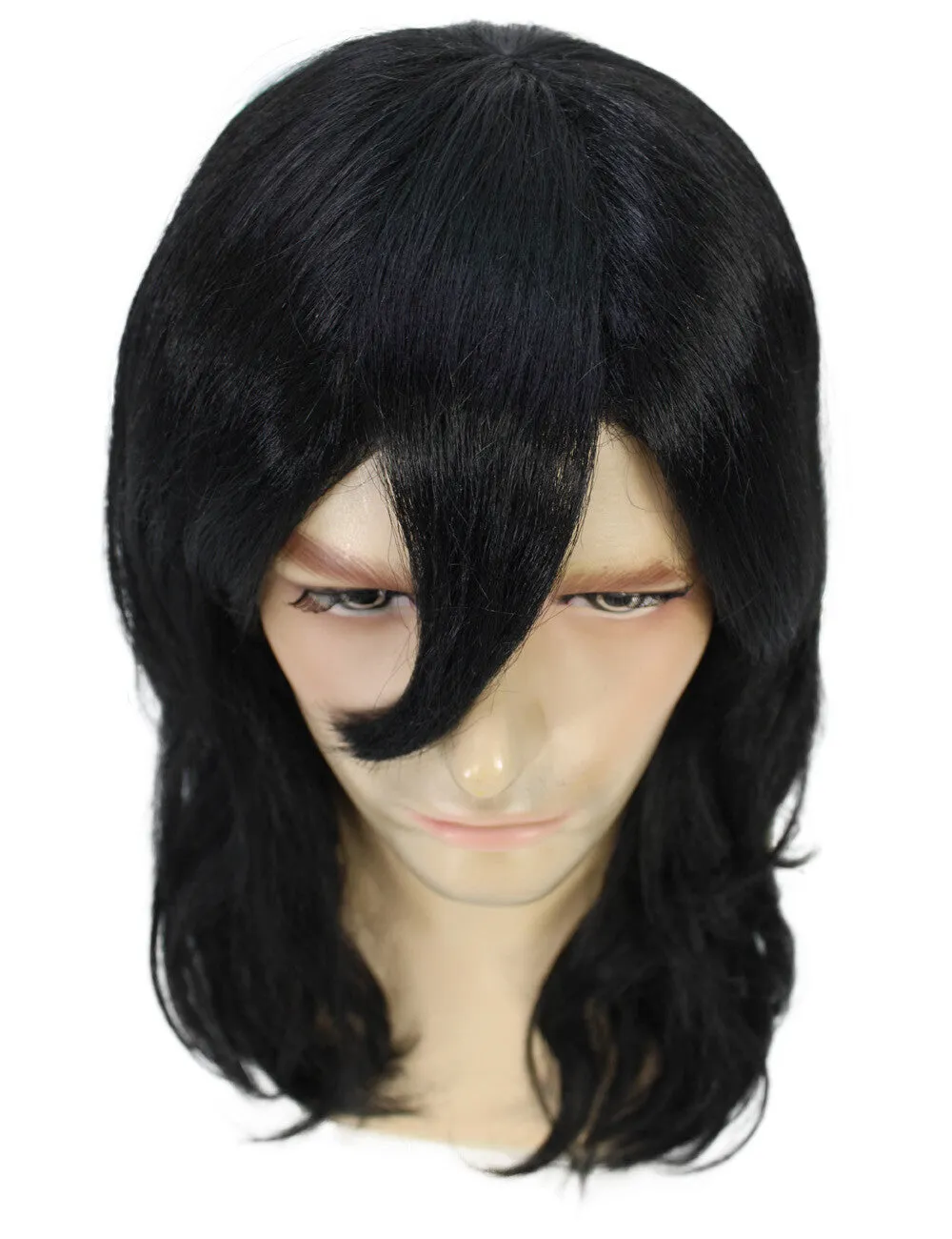 Adult Men's Medium Black Wig| Perfect for Halloween| Flame-retardant Synthetic Fiber