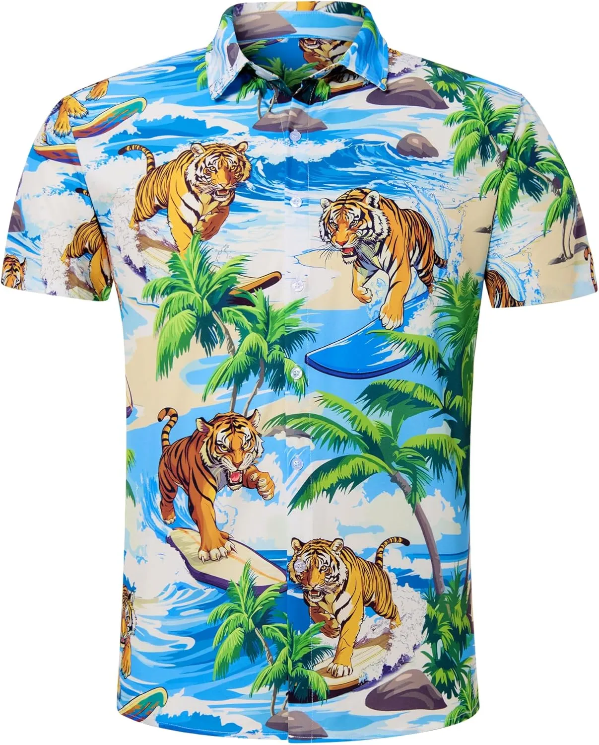 ALISISTER Men's Hawaiian Shirt Button Down Short Sleeve Shirts Funny Novelty Holiday Tops