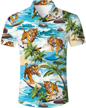 ALISISTER Men's Hawaiian Shirt Button Down Short Sleeve Shirts Funny Novelty Holiday Tops