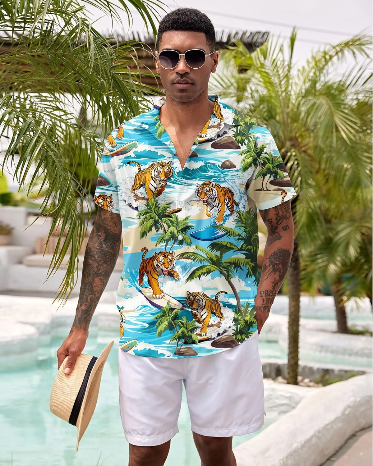 ALISISTER Men's Hawaiian Shirt Button Down Short Sleeve Shirts Funny Novelty Holiday Tops