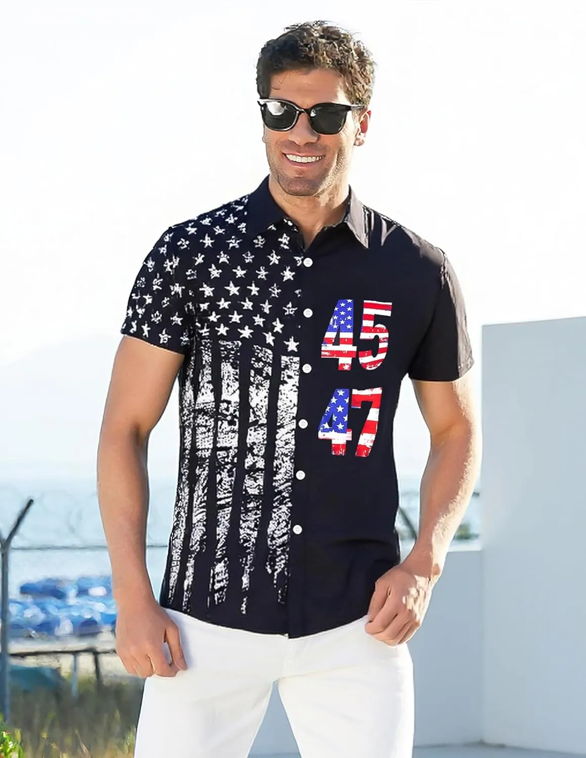 ALISISTER Men's Hawaiian Shirt Button Down Short Sleeve Shirts Funny Novelty Holiday Tops