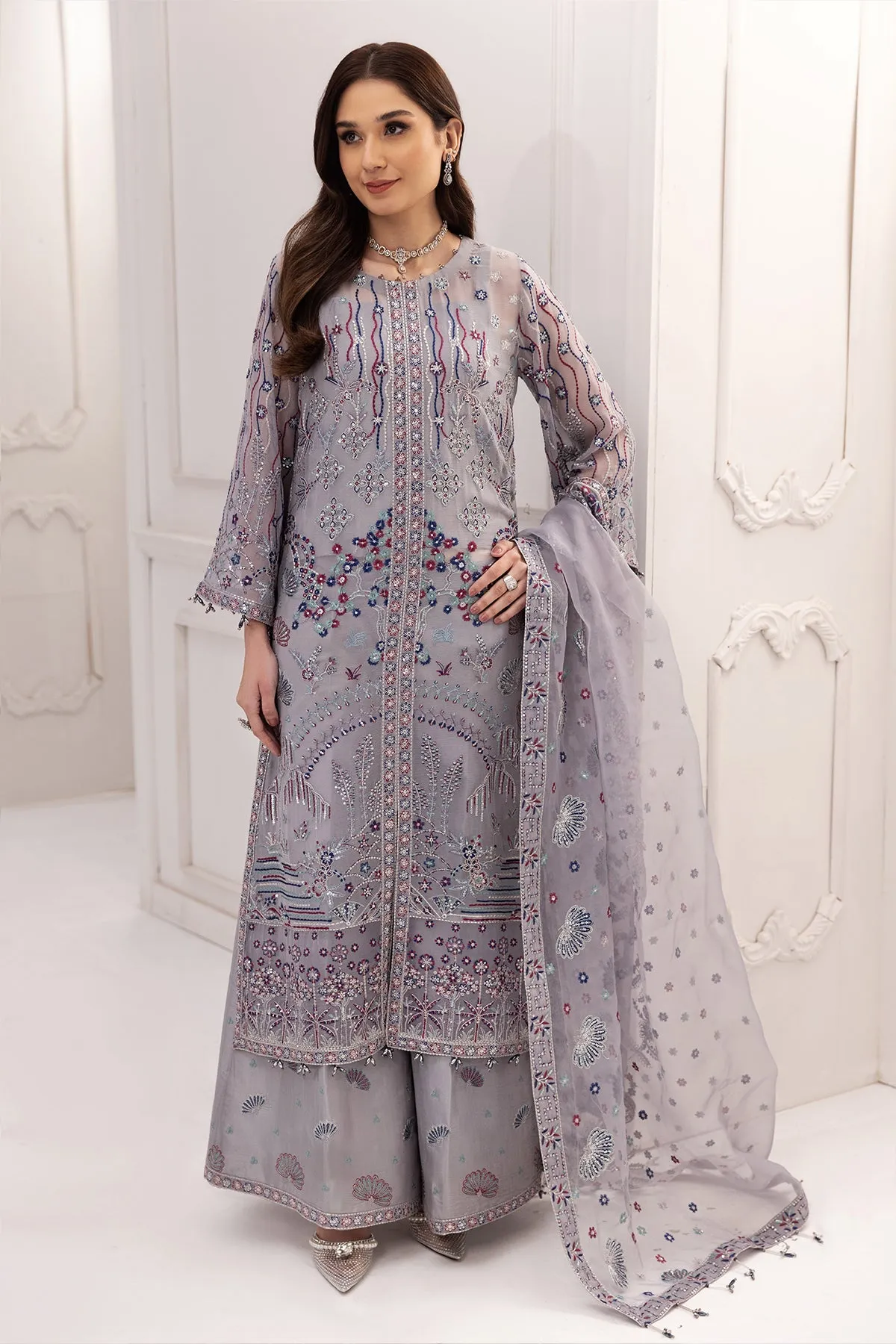 Alizeh Rang-e-Mehr Formal Collection – Embroidered Chiffon Zinc - V14D06