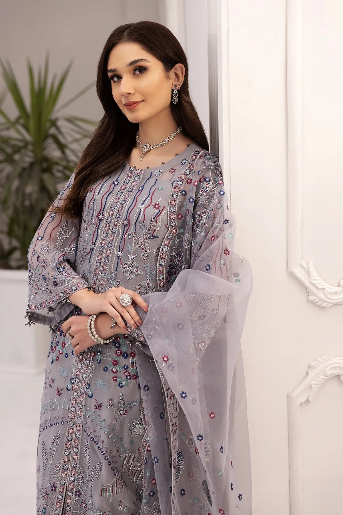 Alizeh Rang-e-Mehr Formal Collection – Embroidered Chiffon Zinc - V14D06