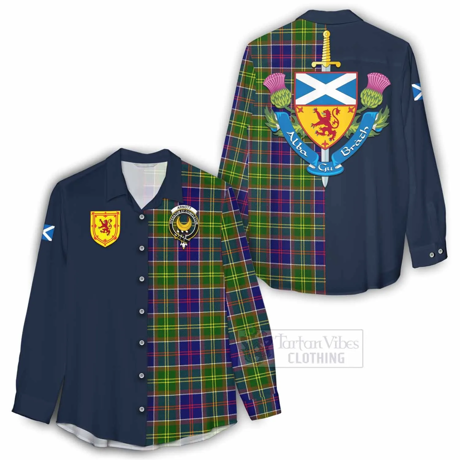 Arnott Tartan Women's Casual Shirt Alba with Scottish Lion Royal Arm Half Style