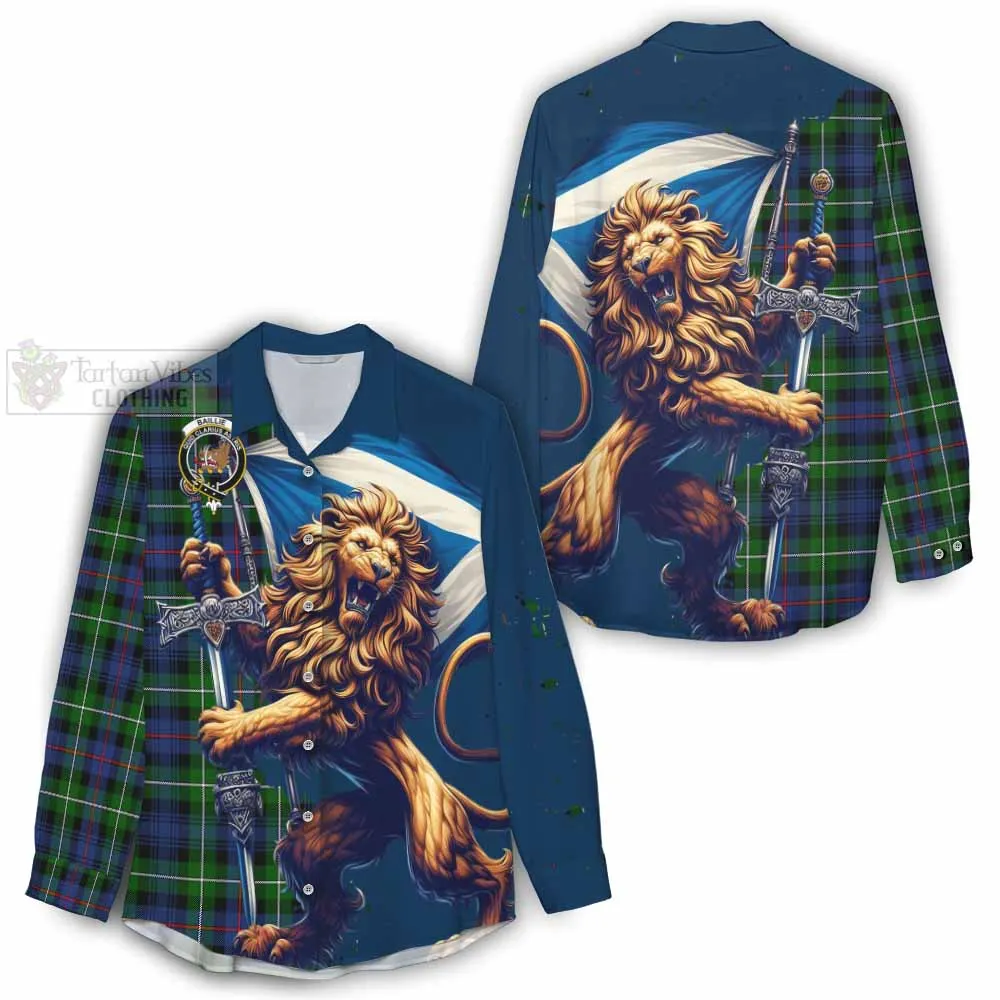 Baillie (Bailey) Tartan Family Crest Women's Casual Shirt with Scottish Majestic Lion