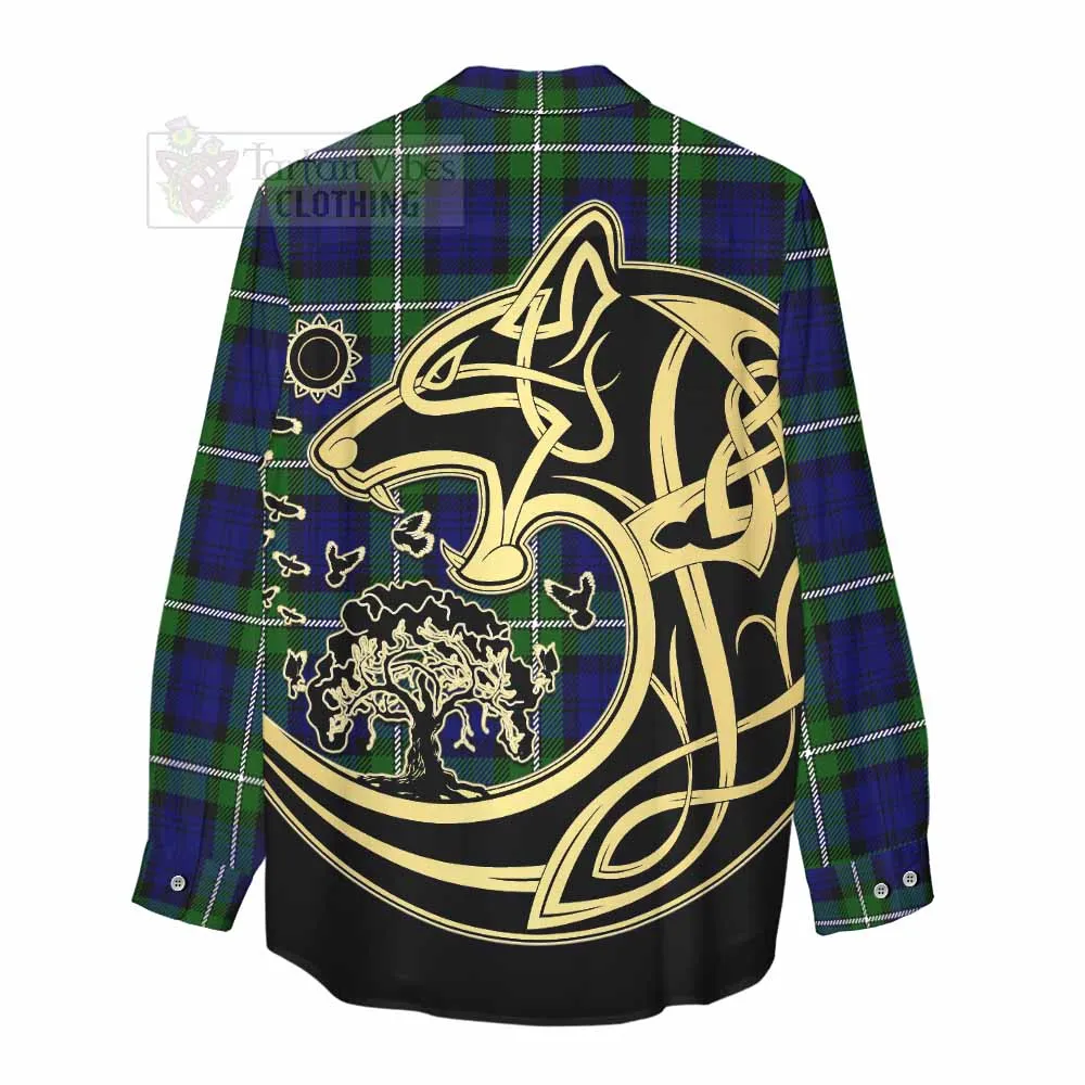 Bannerman Tartan Women's Casual Shirt with Family Crest Celtic Wolf Style