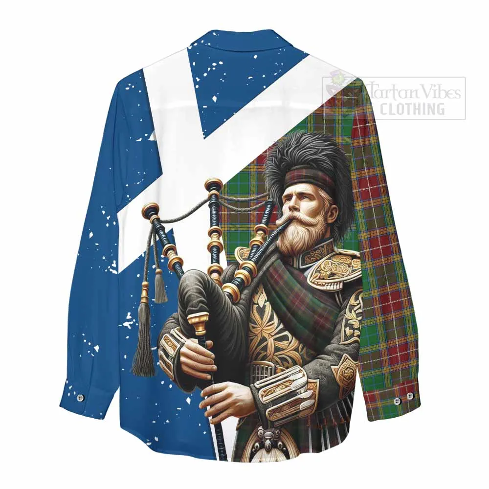 Baxter Tartan Women's Casual Shirt with Family Crest Scottish Bagpiper Vibes