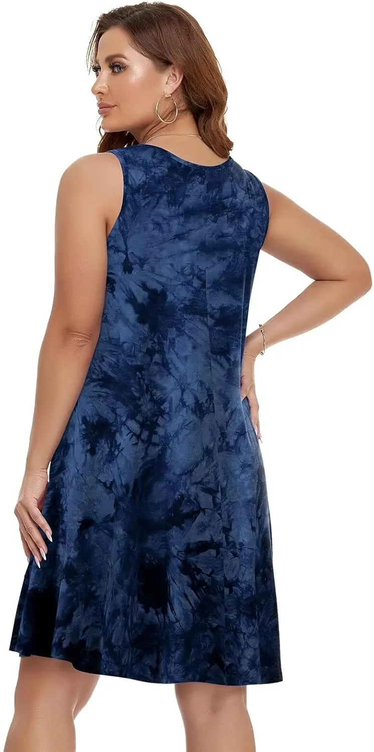 BELAROI Women Casual Summer Beach Dresses Plus Size Sundress V Neck Pockets Swing Tank Dress Cover Ups