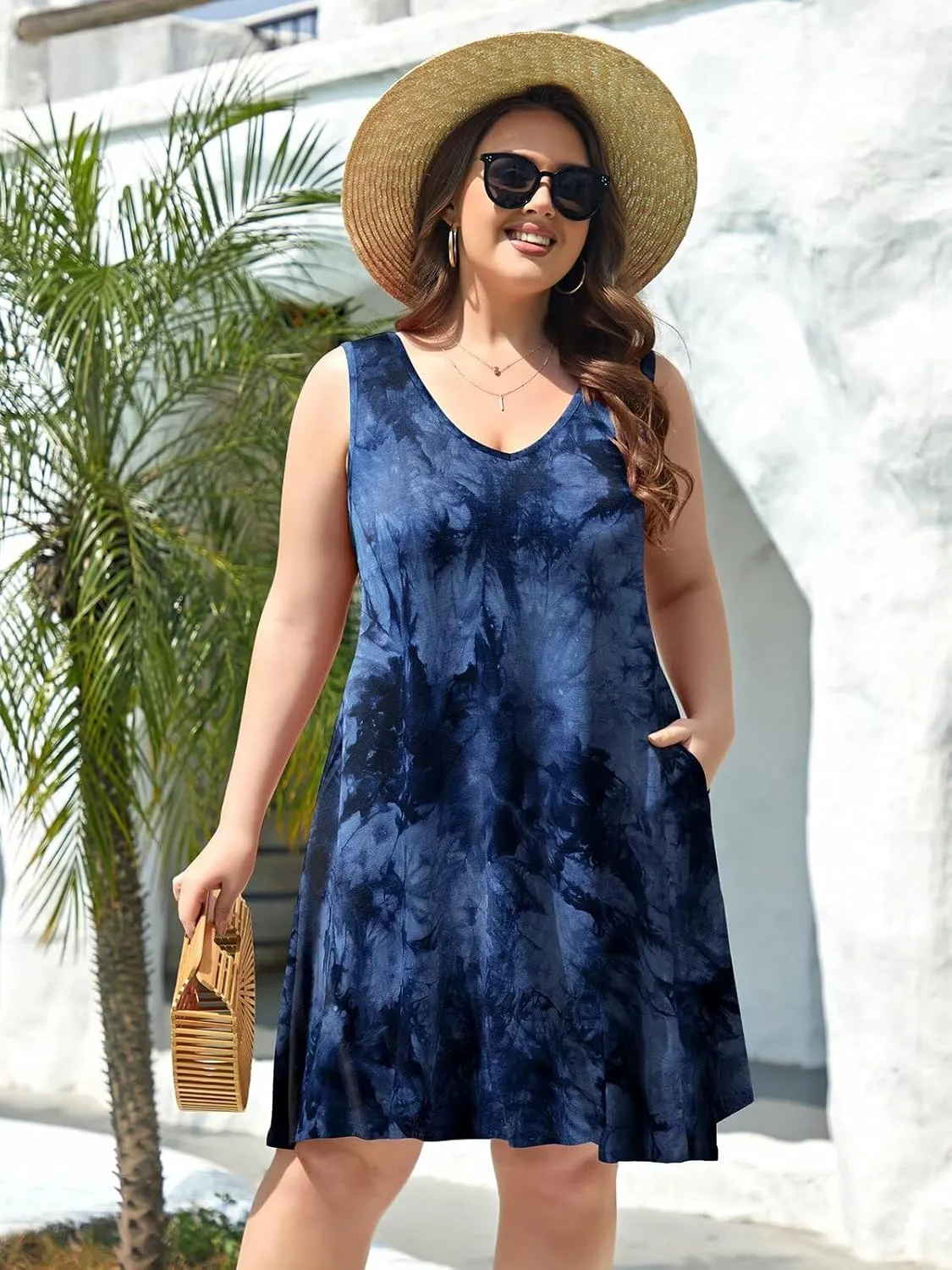 BELAROI Women Casual Summer Beach Dresses Plus Size Sundress V Neck Pockets Swing Tank Dress Cover Ups