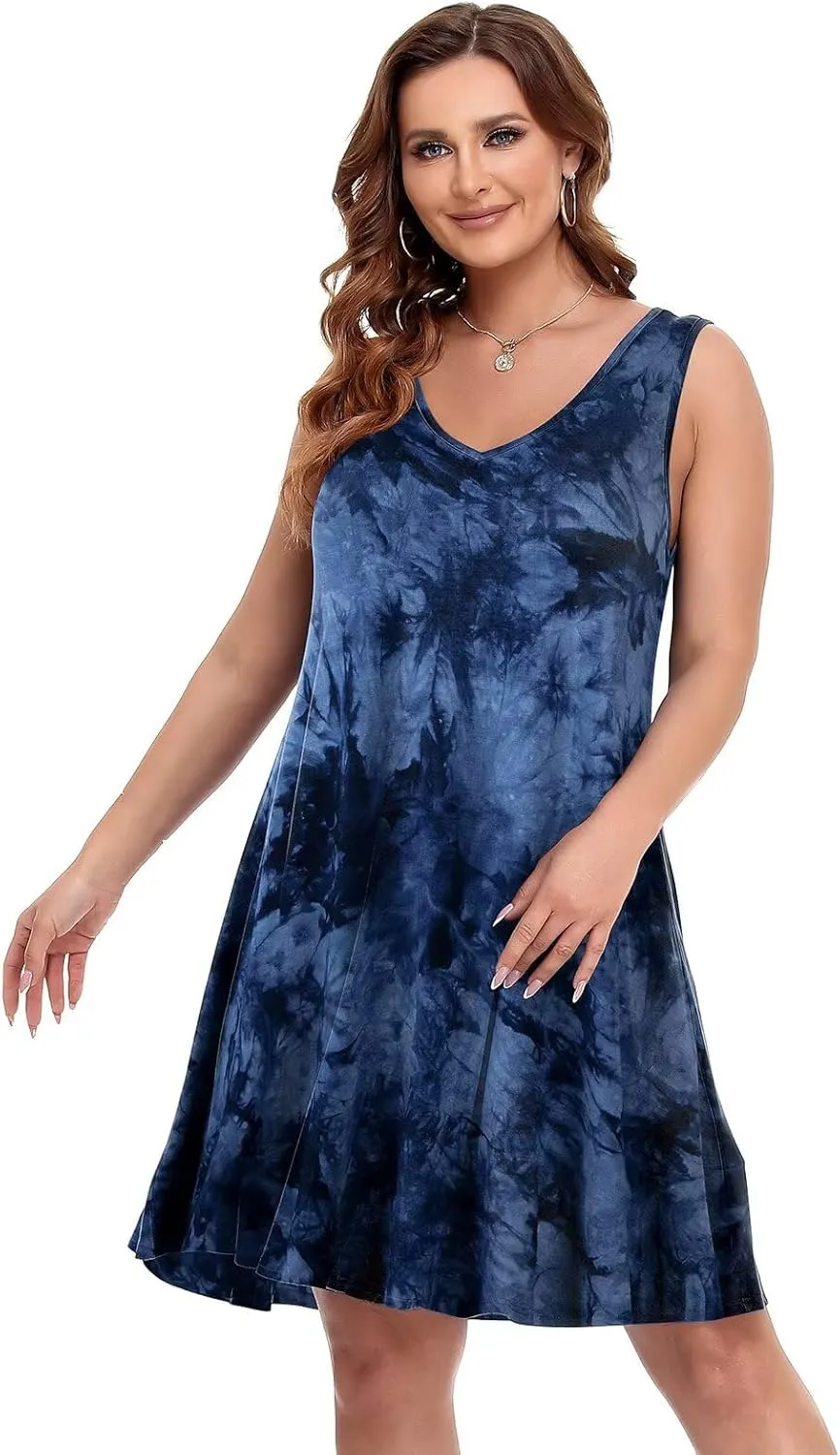 BELAROI Women Casual Summer Beach Dresses Plus Size Sundress V Neck Pockets Swing Tank Dress Cover Ups
