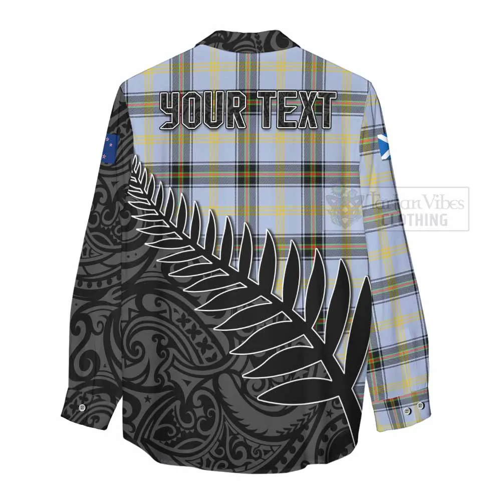Bell Crest Tartan Women's Casual Shirt with New Zealand Silver Fern Half Style