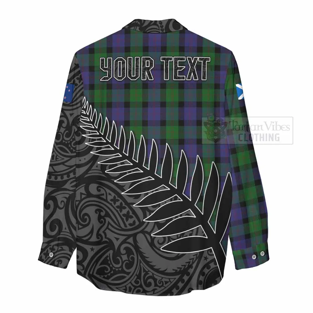 Blair Crest Tartan Women's Casual Shirt with New Zealand Silver Fern Half Style