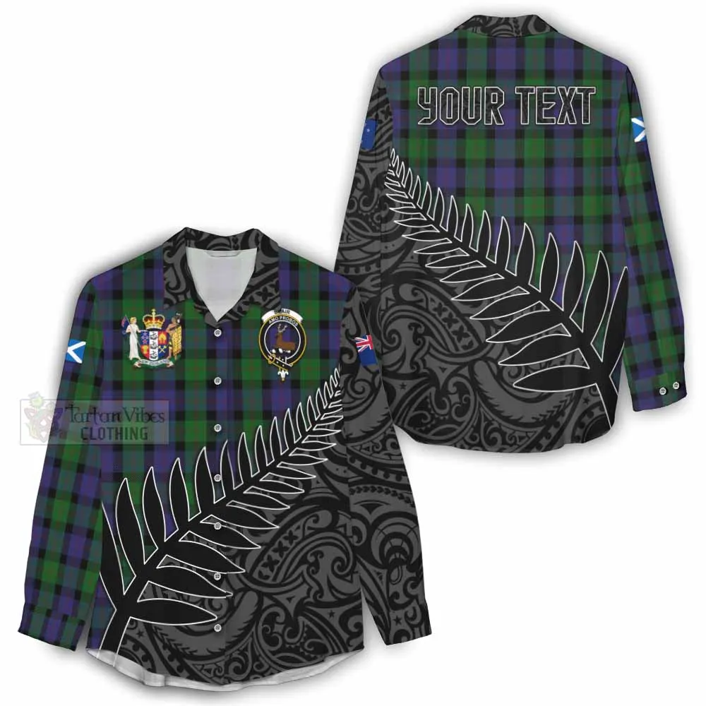 Blair Crest Tartan Women's Casual Shirt with New Zealand Silver Fern Half Style