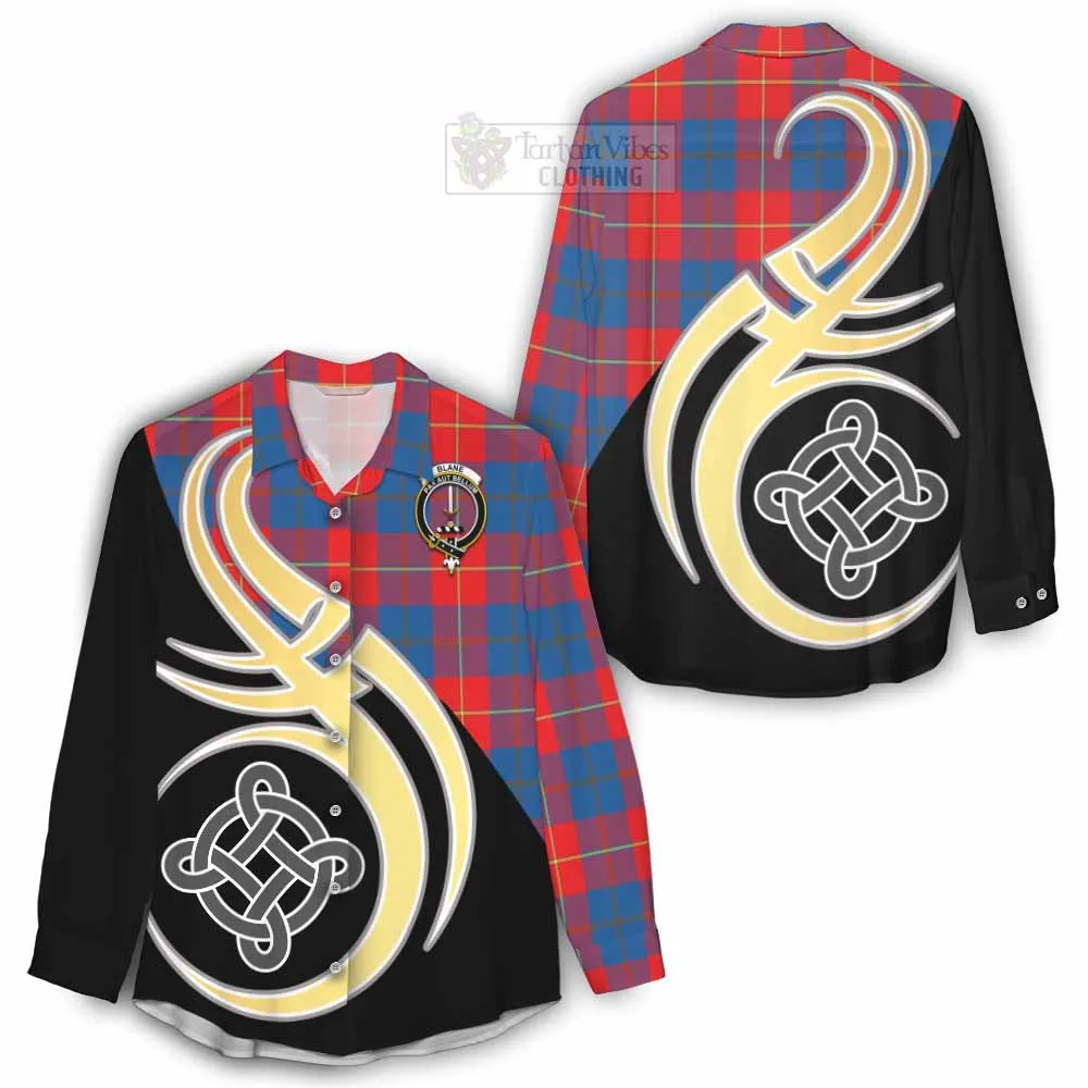 Blane Tartan Women's Casual Shirt with Family Crest and Celtic Symbol Style