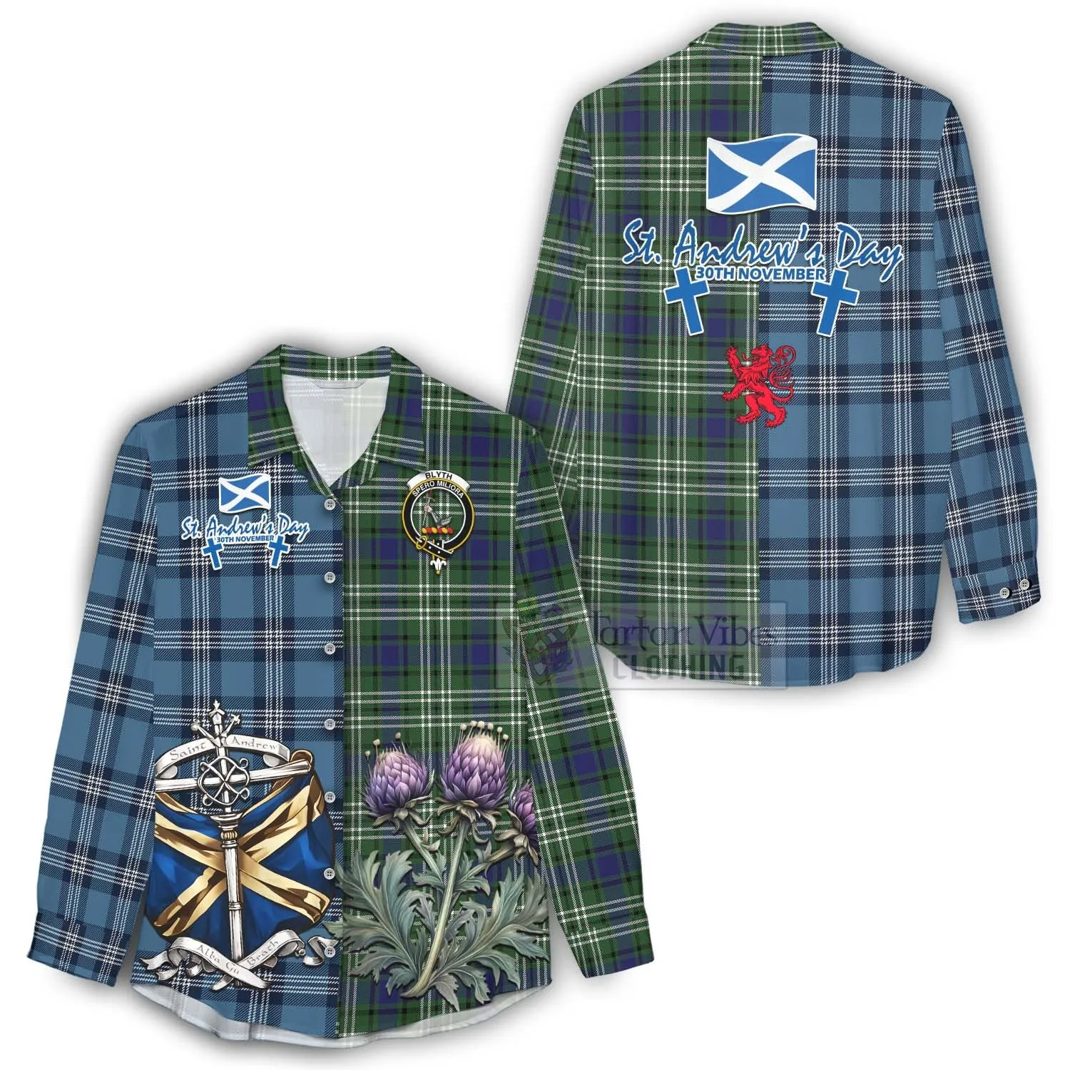Blyth Tartan Women's Casual Shirt Happy St. Andrew's Day Half Tartan Style