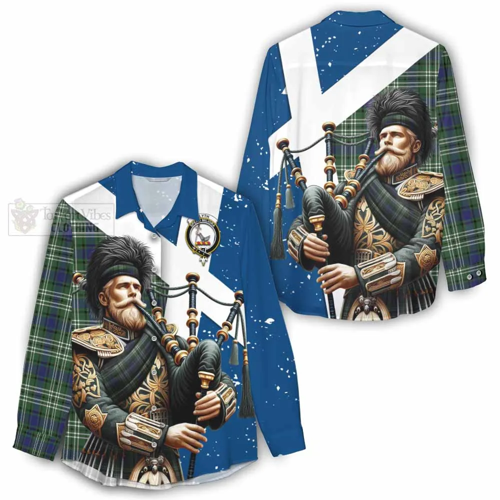 Blyth Tartan Women's Casual Shirt with Family Crest Scottish Bagpiper Vibes