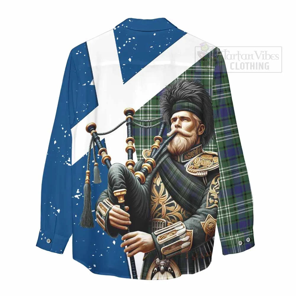 Blyth Tartan Women's Casual Shirt with Family Crest Scottish Bagpiper Vibes