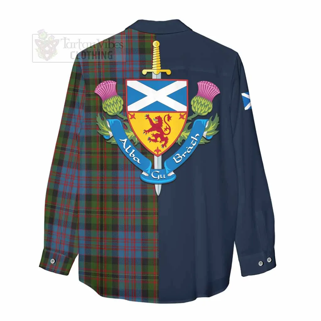 Bowie Tartan Women's Casual Shirt Alba with Scottish Lion Royal Arm Half Style