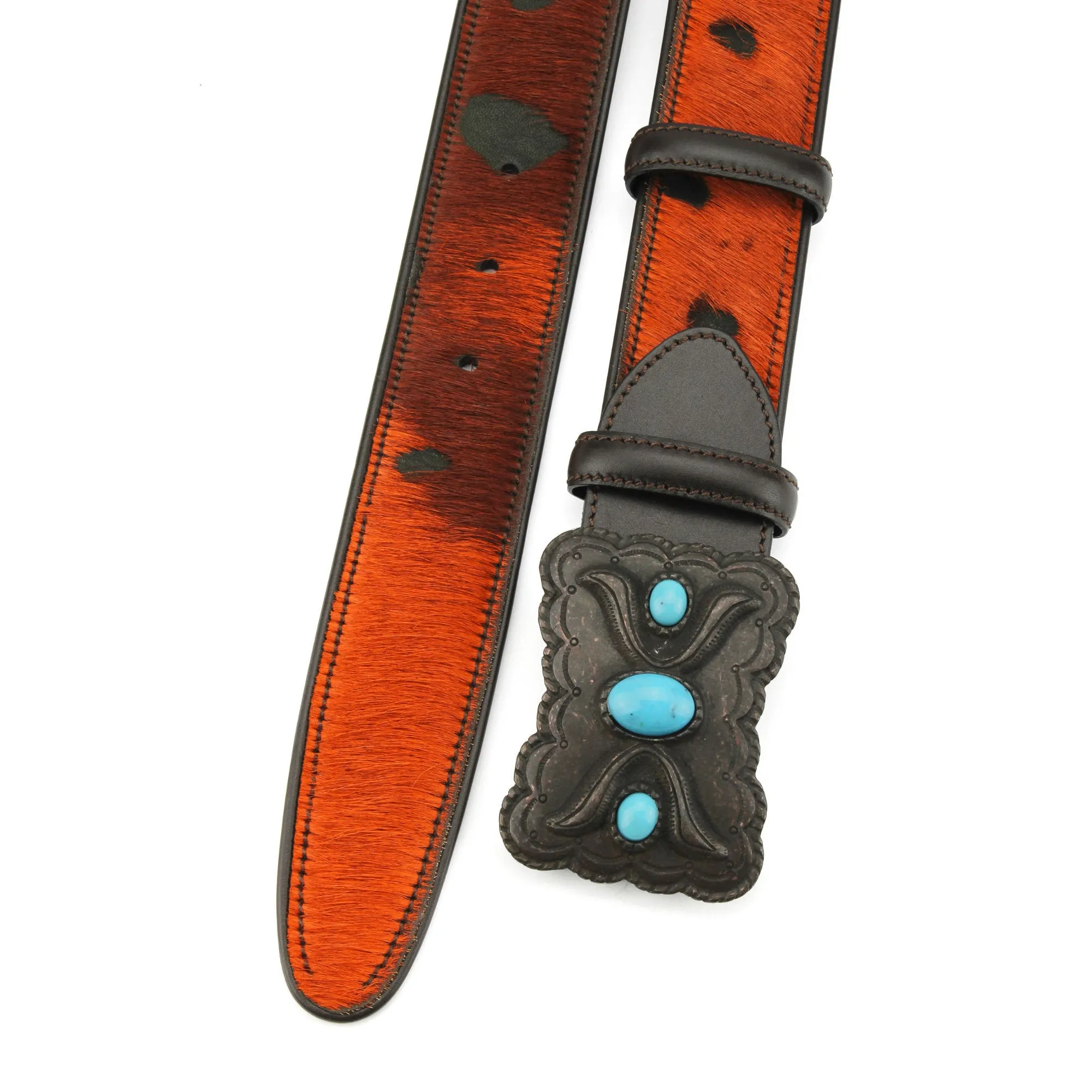 Burnt Orange Burn Out Pony Hair Navajo Belt