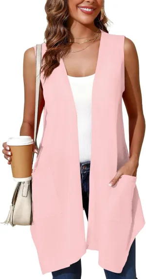 Cardigan for Women Drape Shrugs Open Front Sleeveless Vest Lightweight Cover Ups with Pocket