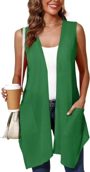 Cardigan for Women Drape Shrugs Open Front Sleeveless Vest Lightweight Cover Ups with Pocket