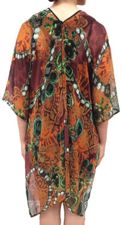 Chain Print Beach Cover up - Brown/Green