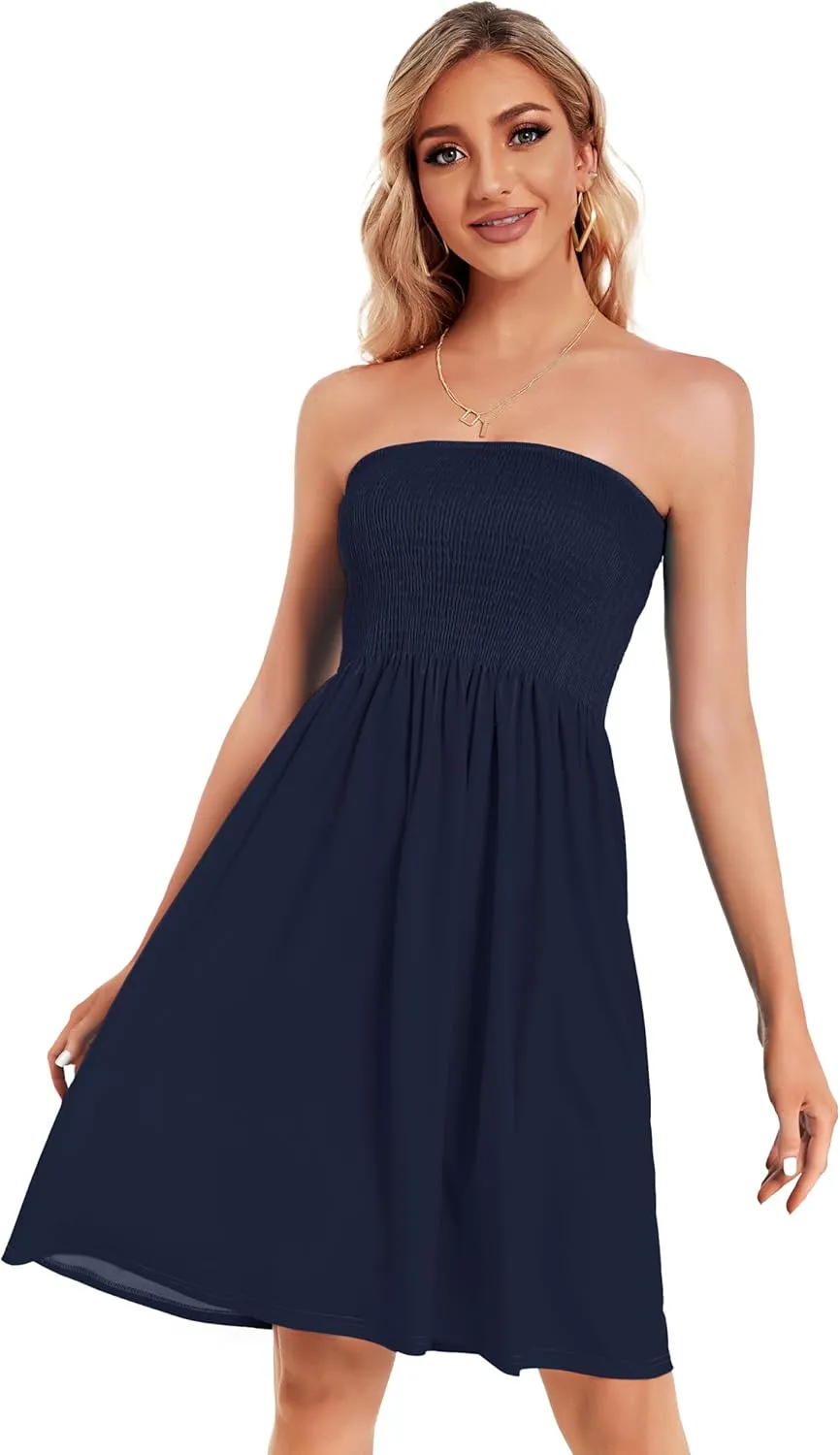 CHICGAL Summer Dresses for Women Beach Cover Ups Strapless Boho Floral Print Sundress