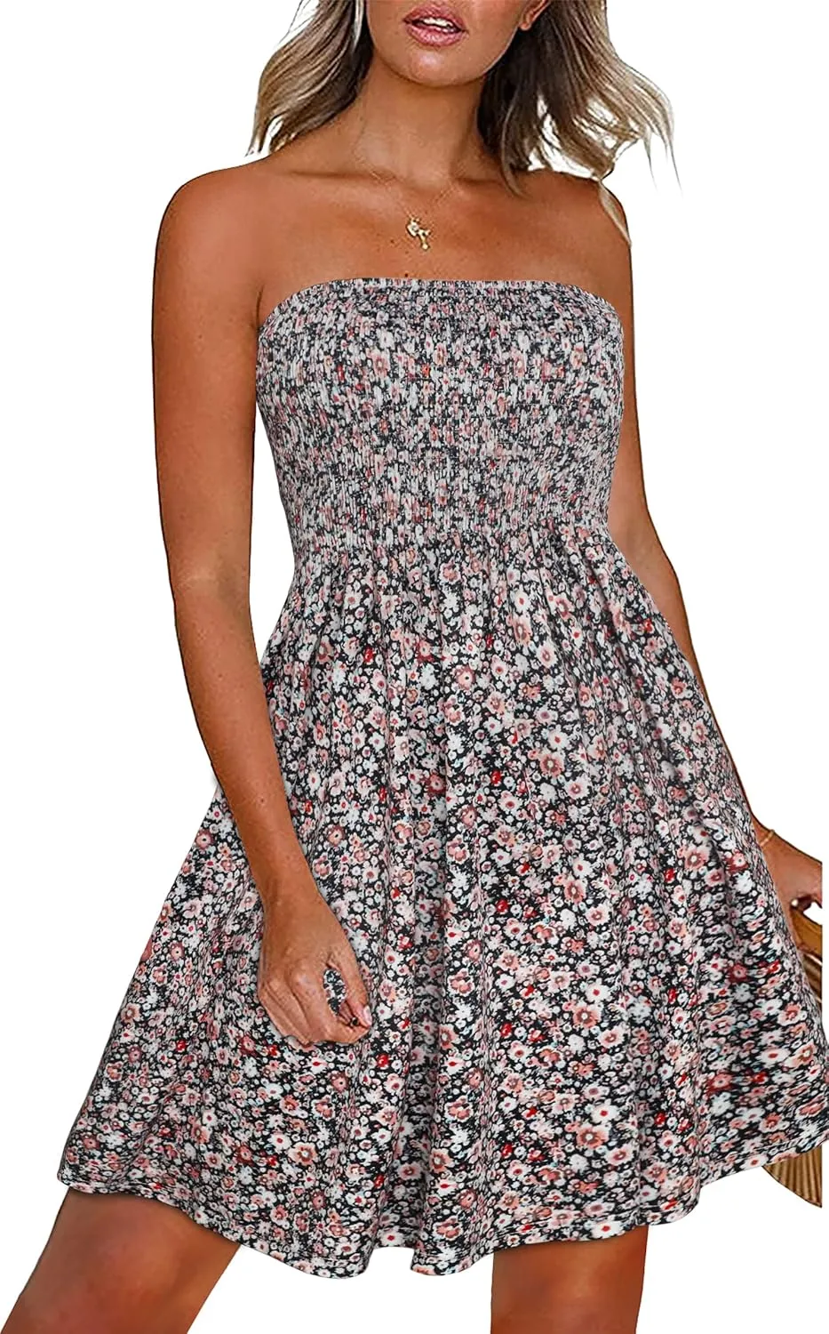 CHICGAL Summer Dresses for Women Beach Cover Ups Strapless Boho Floral Print Sundress