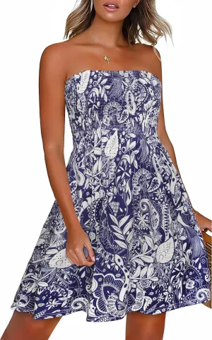 CHICGAL Summer Dresses for Women Beach Cover Ups Strapless Boho Floral Print Sundress
