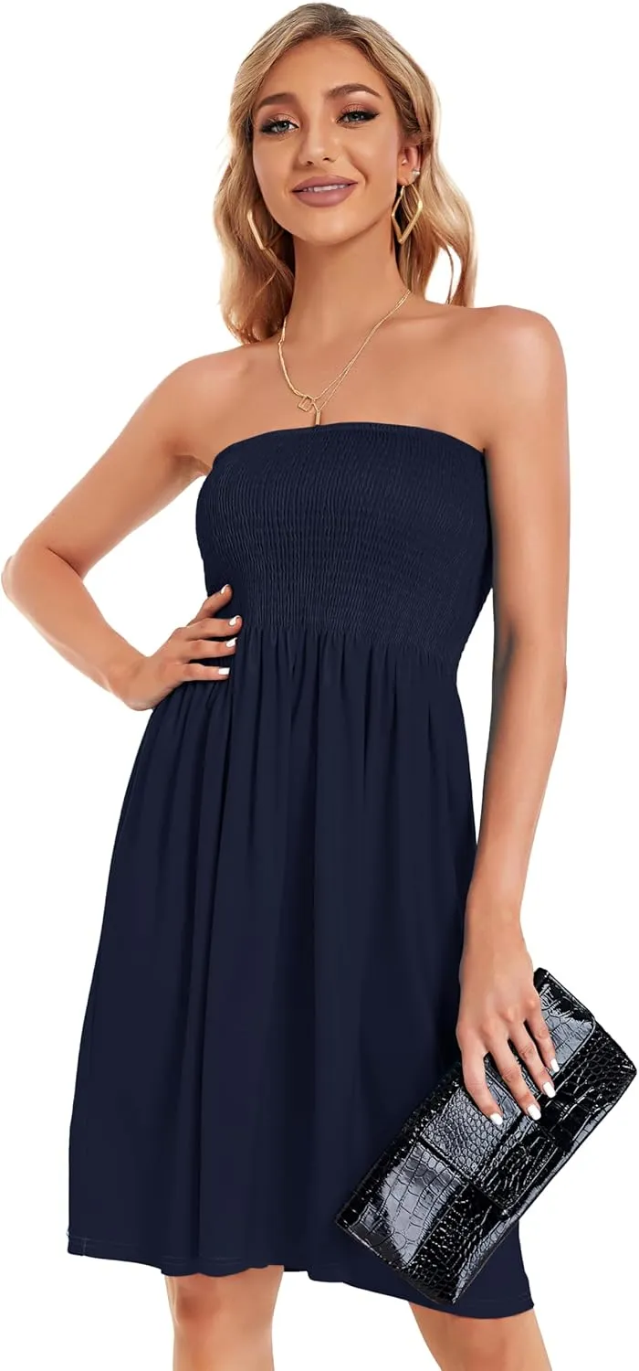 CHICGAL Summer Dresses for Women Beach Cover Ups Strapless Boho Floral Print Sundress