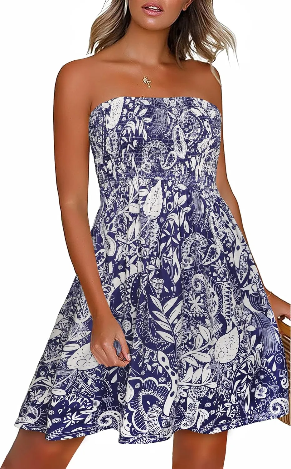 CHICGAL Summer Dresses for Women Beach Cover Ups Strapless Boho Floral Print Sundress