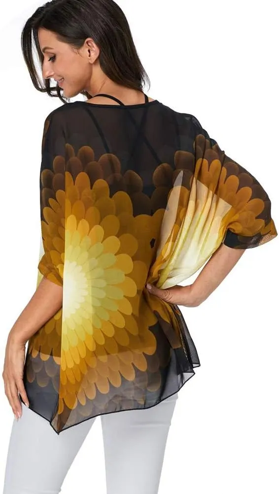 Ckikiou Plus Size Floral Chiffon Tunics Blouses for Women Batwing Summer Boho Shirts Beach Cover ups