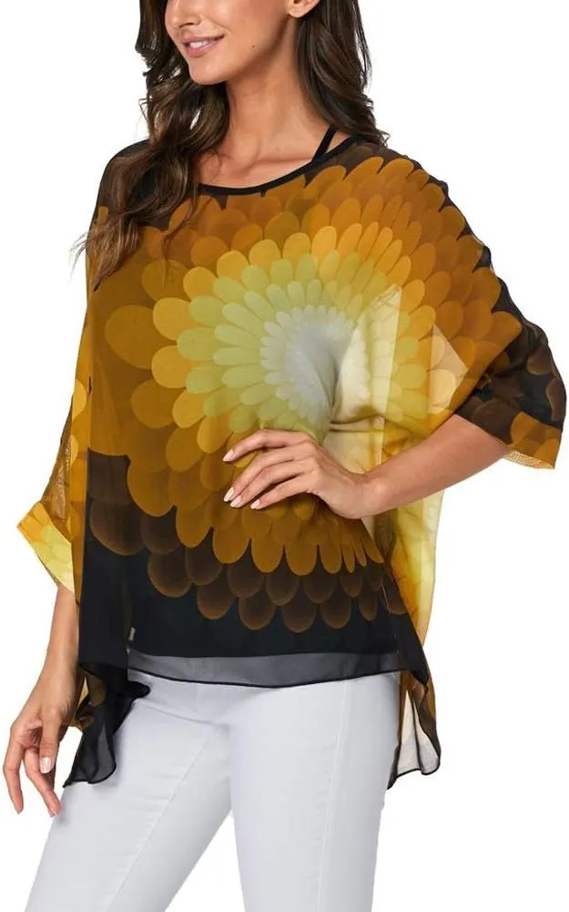 Ckikiou Plus Size Floral Chiffon Tunics Blouses for Women Batwing Summer Boho Shirts Beach Cover ups