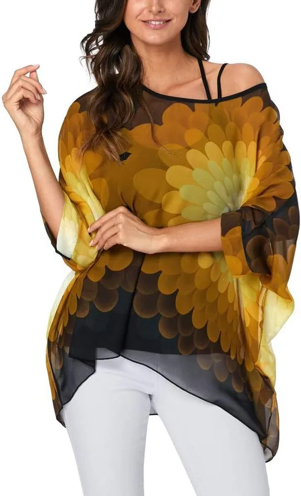 Ckikiou Plus Size Floral Chiffon Tunics Blouses for Women Batwing Summer Boho Shirts Beach Cover ups
