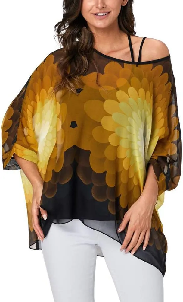 Ckikiou Plus Size Floral Chiffon Tunics Blouses for Women Batwing Summer Boho Shirts Beach Cover ups