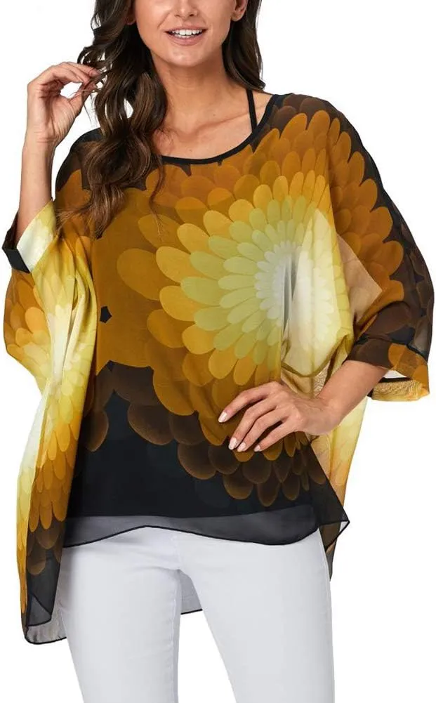 Ckikiou Plus Size Floral Chiffon Tunics Blouses for Women Batwing Summer Boho Shirts Beach Cover ups