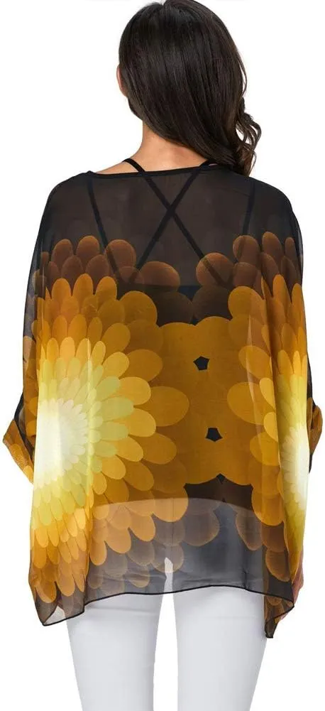 Ckikiou Plus Size Floral Chiffon Tunics Blouses for Women Batwing Summer Boho Shirts Beach Cover ups