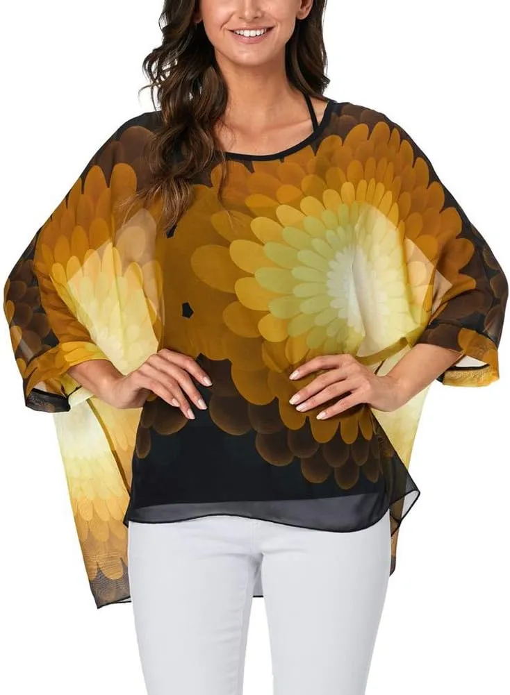 Ckikiou Plus Size Floral Chiffon Tunics Blouses for Women Batwing Summer Boho Shirts Beach Cover ups