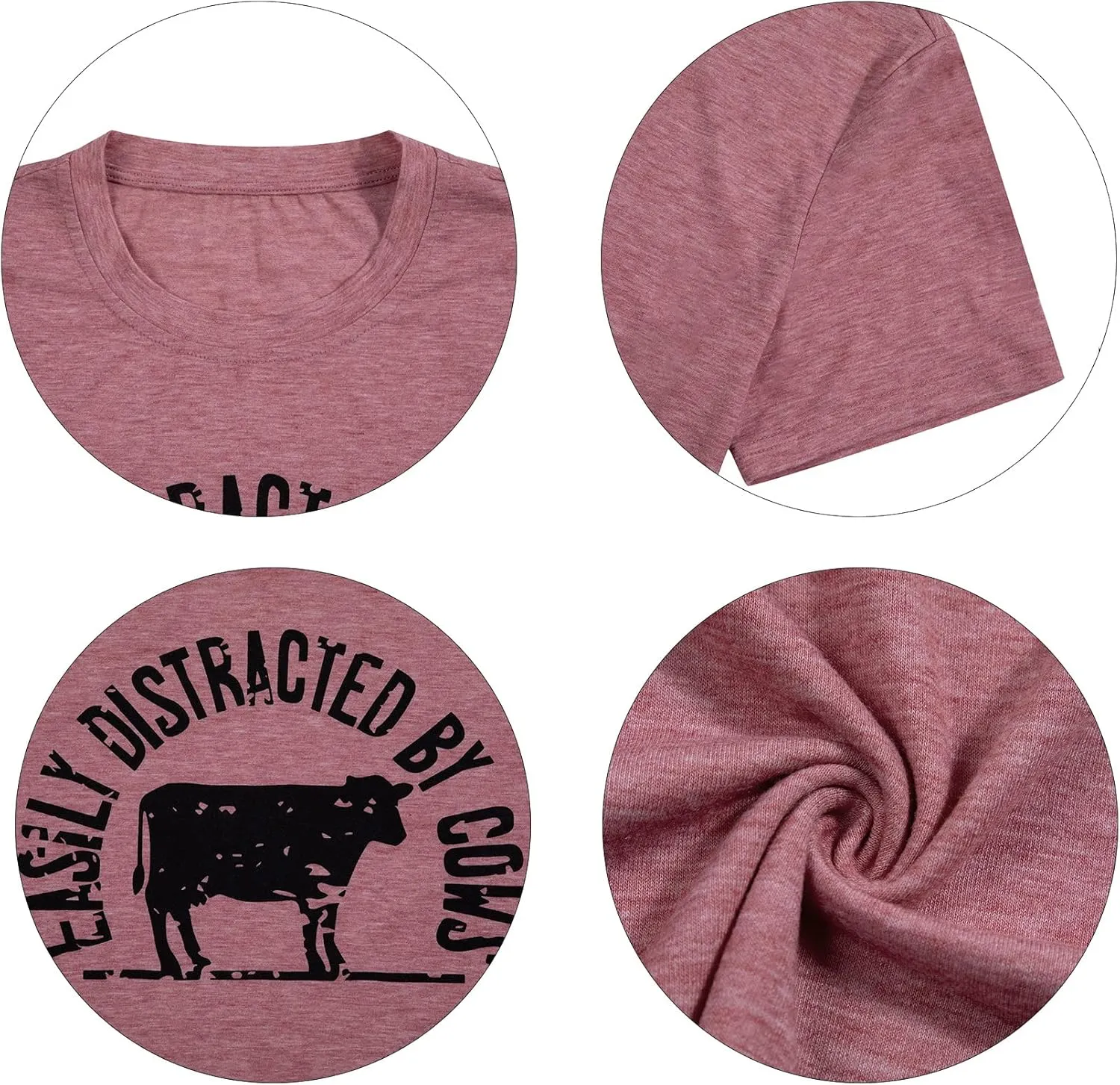 Cow Shirts for Women Easily Distracted by Cows Bleached Cowgirl T-Shirt Short Sleeve Vintage Western Tops