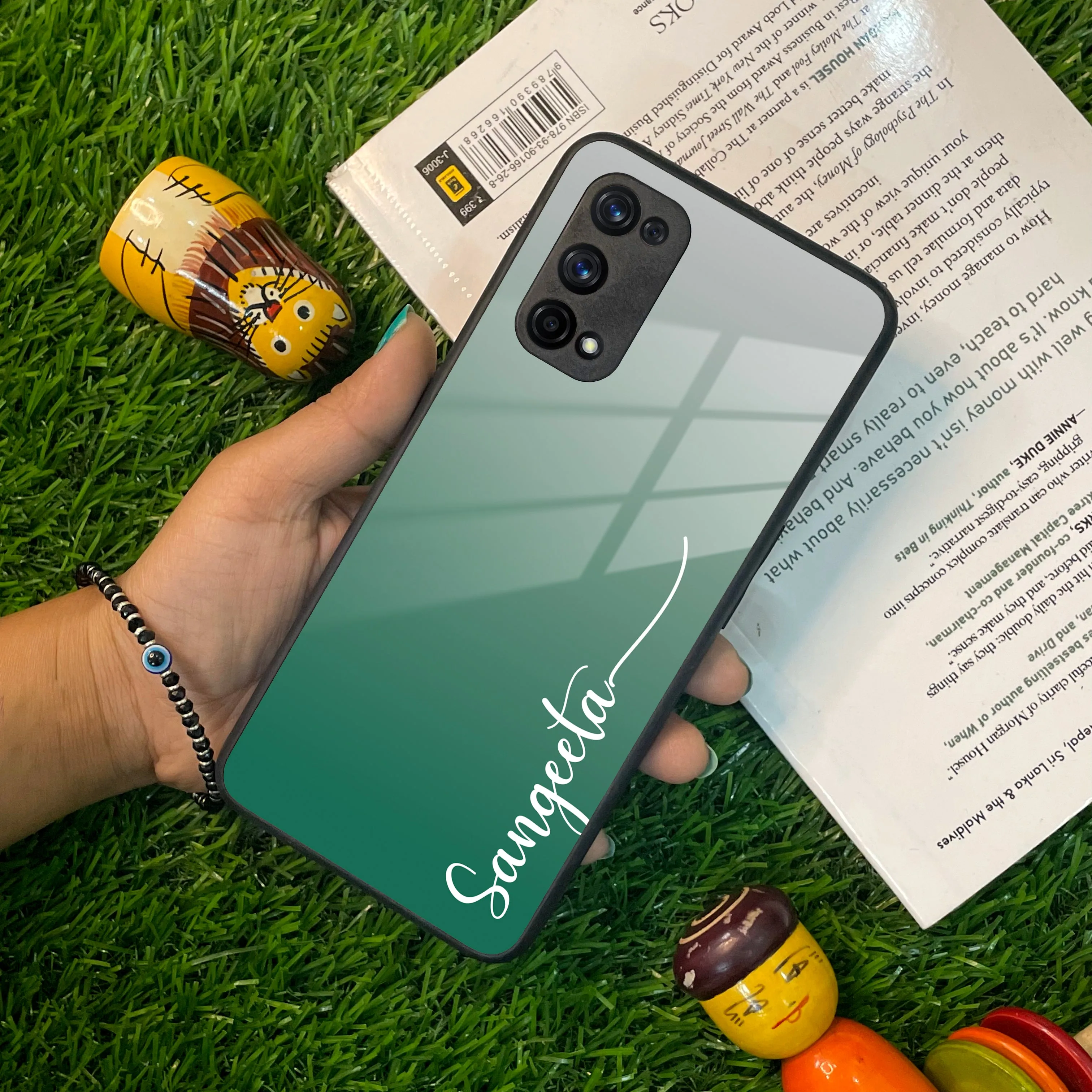 Customize Name Gradient Glass Case Cover Green For Realme/Narzo