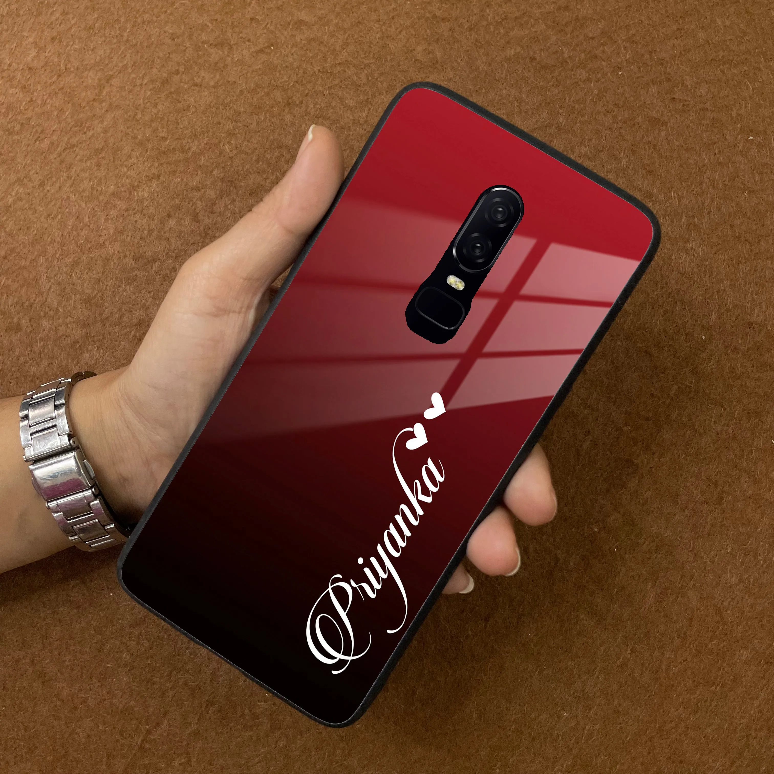Customize Name Gradient Glass Case Cover Red Wine For Oneplus