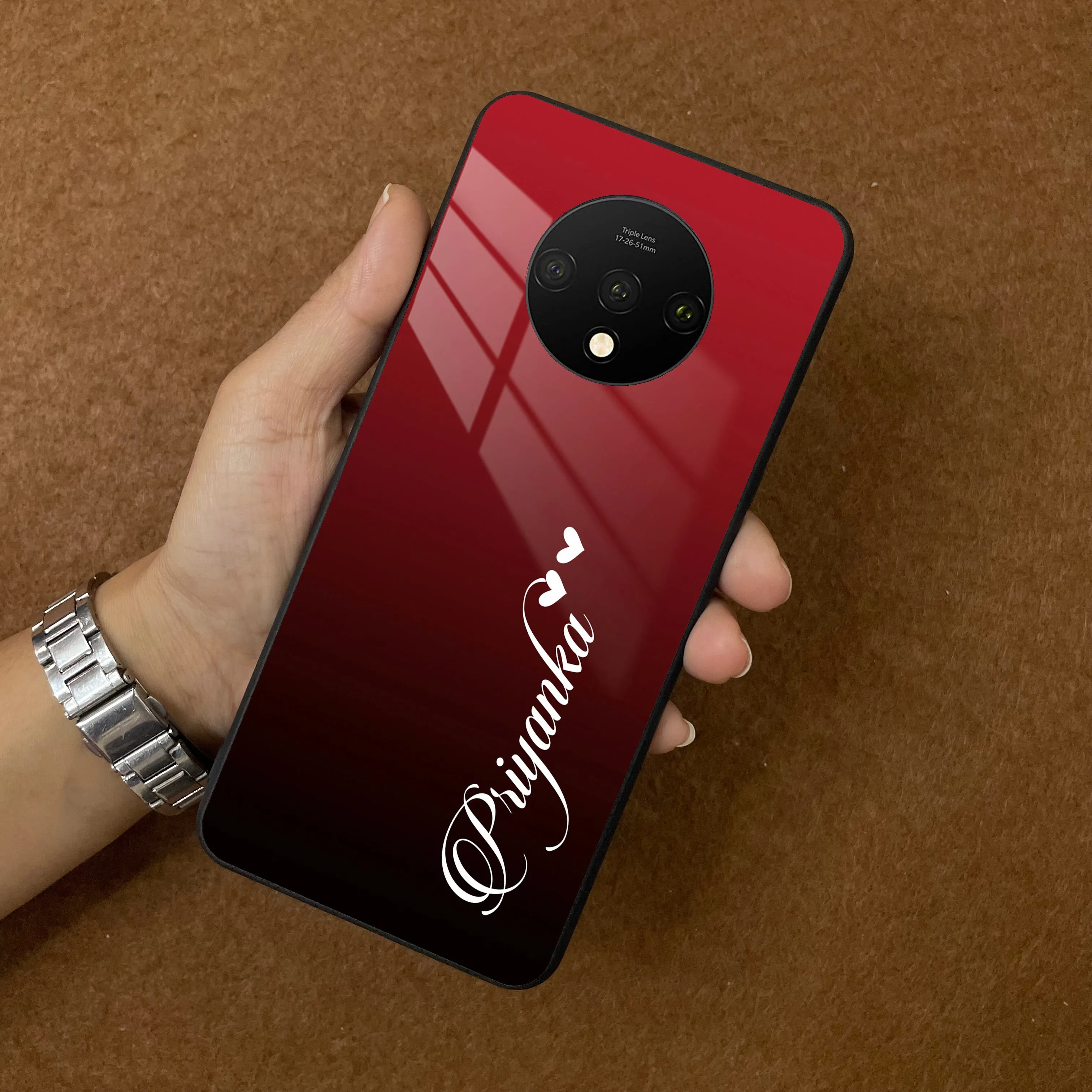 Customize Name Gradient Glass Case Cover Red Wine For Oneplus
