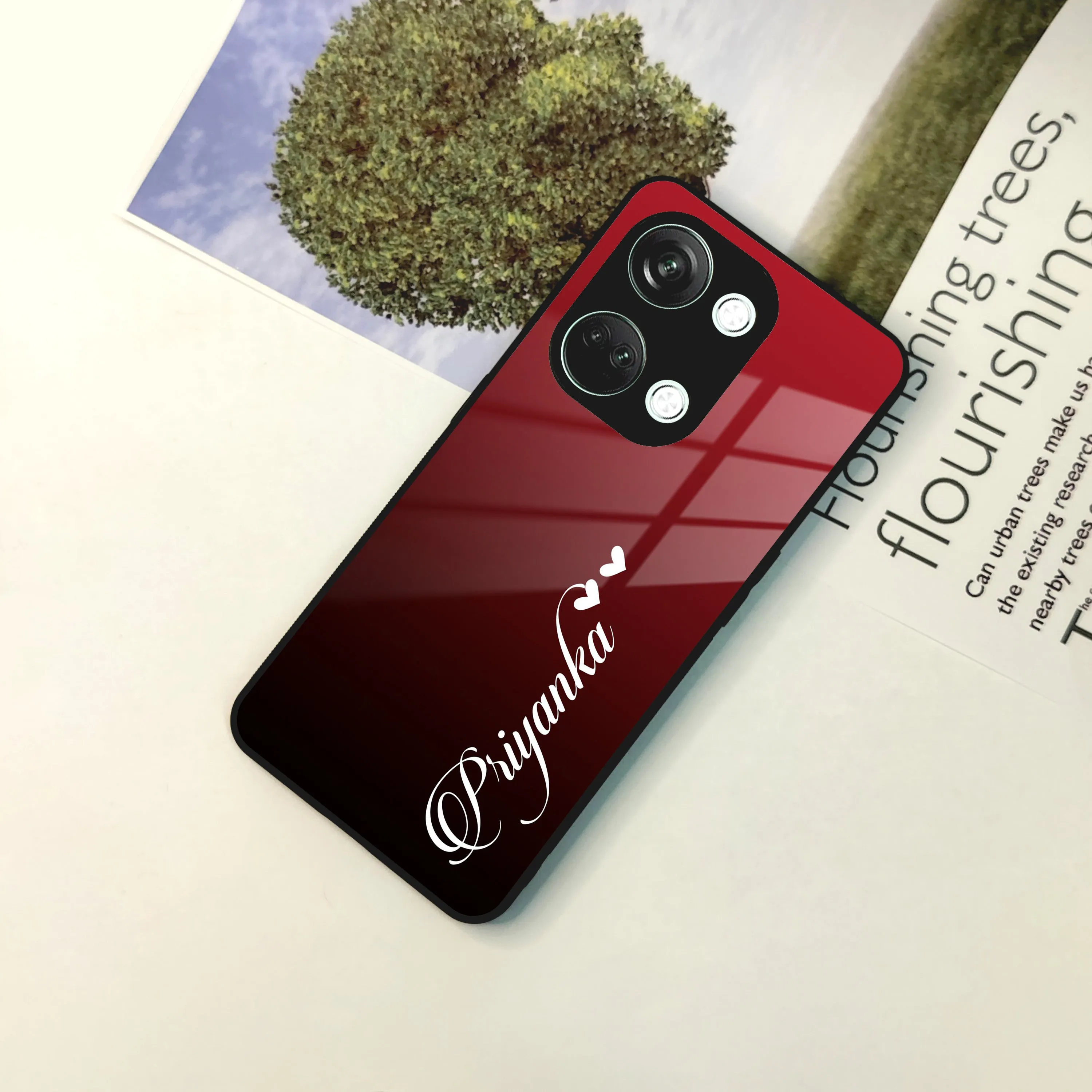 Customize Name Gradient Glass Case Cover Red Wine For Oneplus