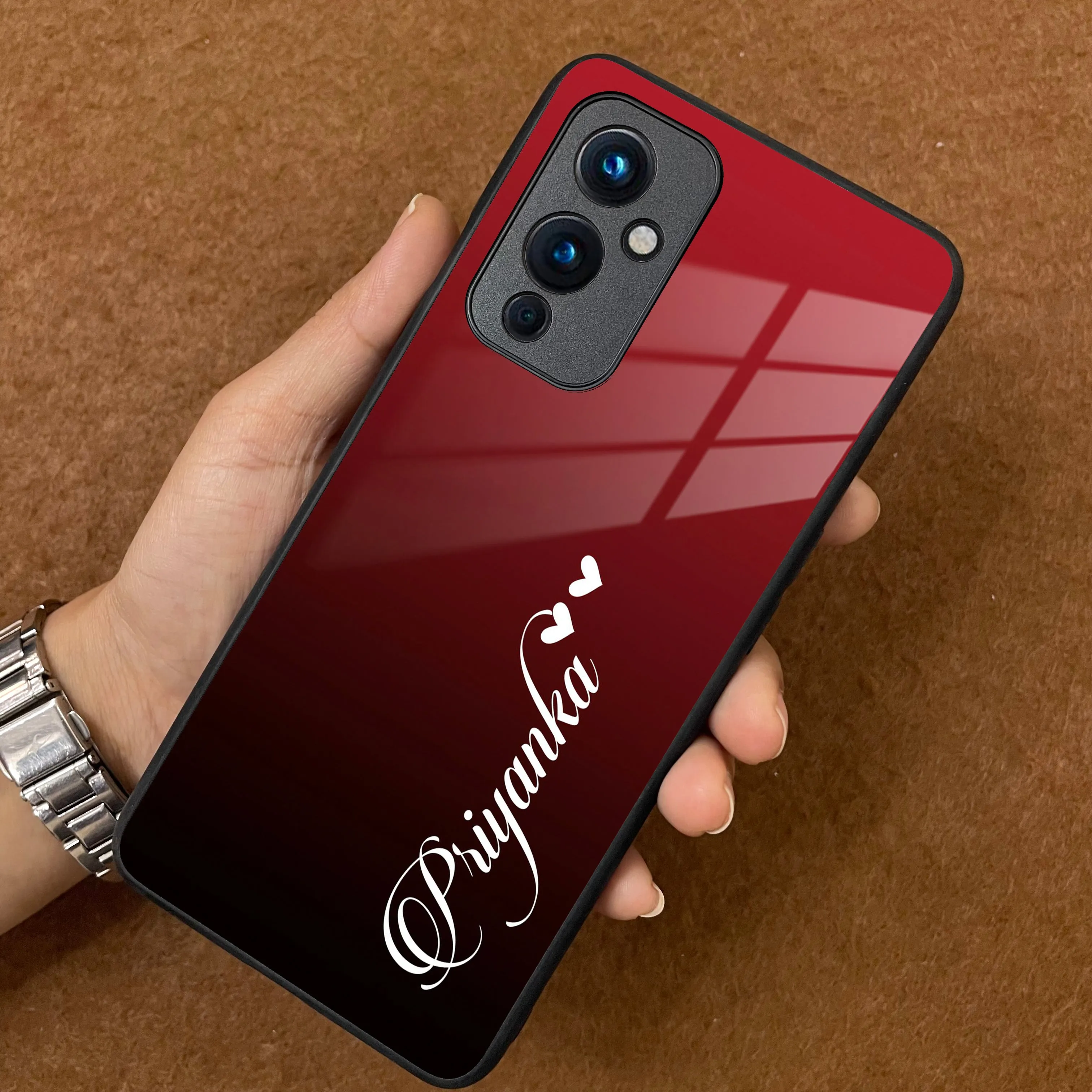 Customize Name Gradient Glass Case Cover Red Wine For Oneplus