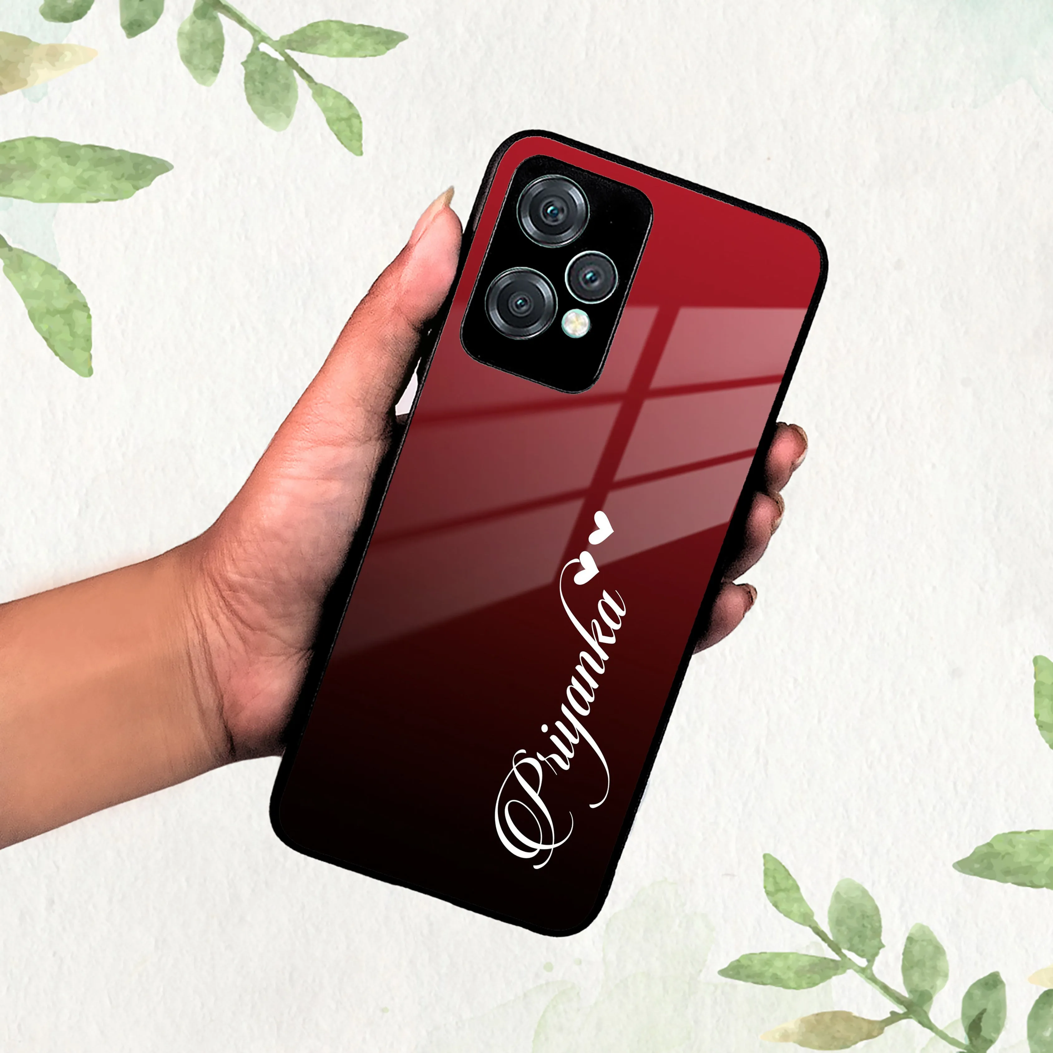 Customize Name Gradient Glass Case Cover Red Wine For Oneplus