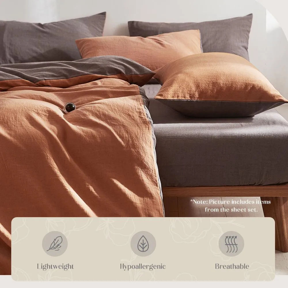 Deluxe Quilt Cover Set Cotton Duvet Single Orange Brown