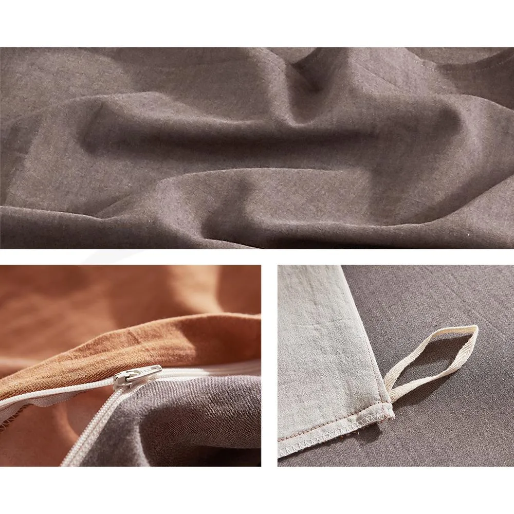 Deluxe Quilt Cover Set Cotton Duvet Single Orange Brown